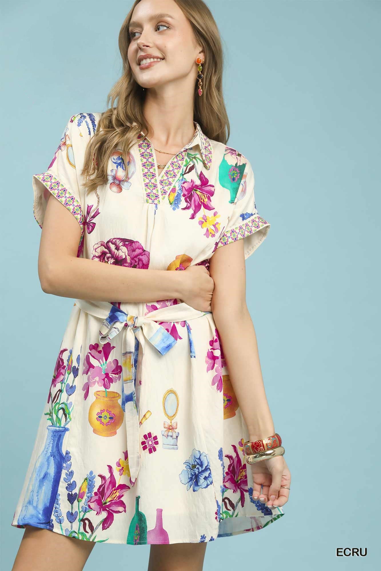 Hazel Blues® |  Umgee Floral Print Mini Dress with Belt