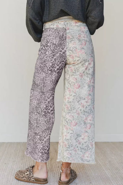 Hazel Blues® |  Wild Side Jeans | Leopard Floral Wide Leg Jeans