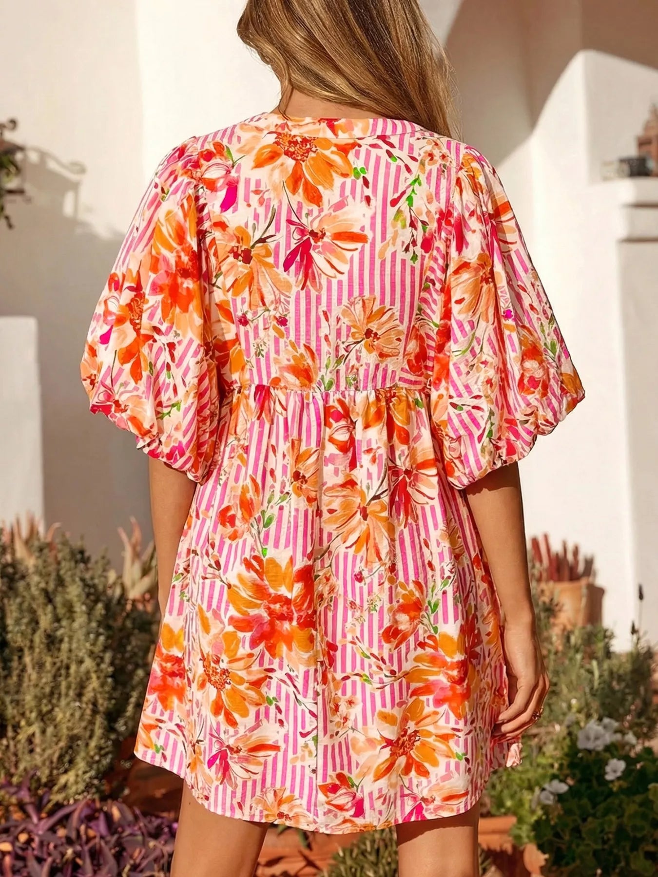 Hazel Blues® |  Floral Print Striped Casual Mini Dress