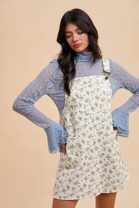 Hazel Blues® |  Annie Wear Stretch Ditsy Print Denim Overall Mini Dress