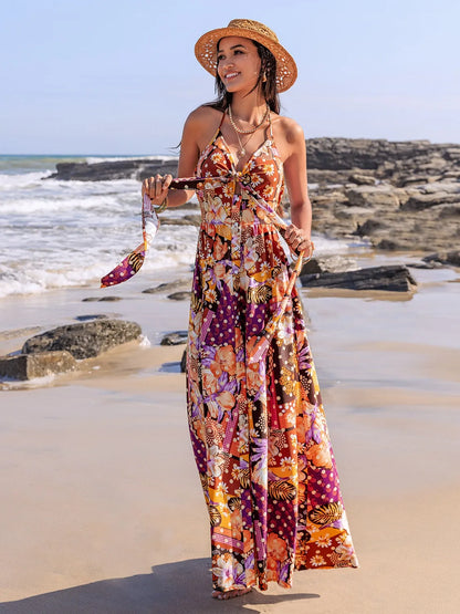 Hazel Blues® |  Slit Printed Halter Neck Cami Dress