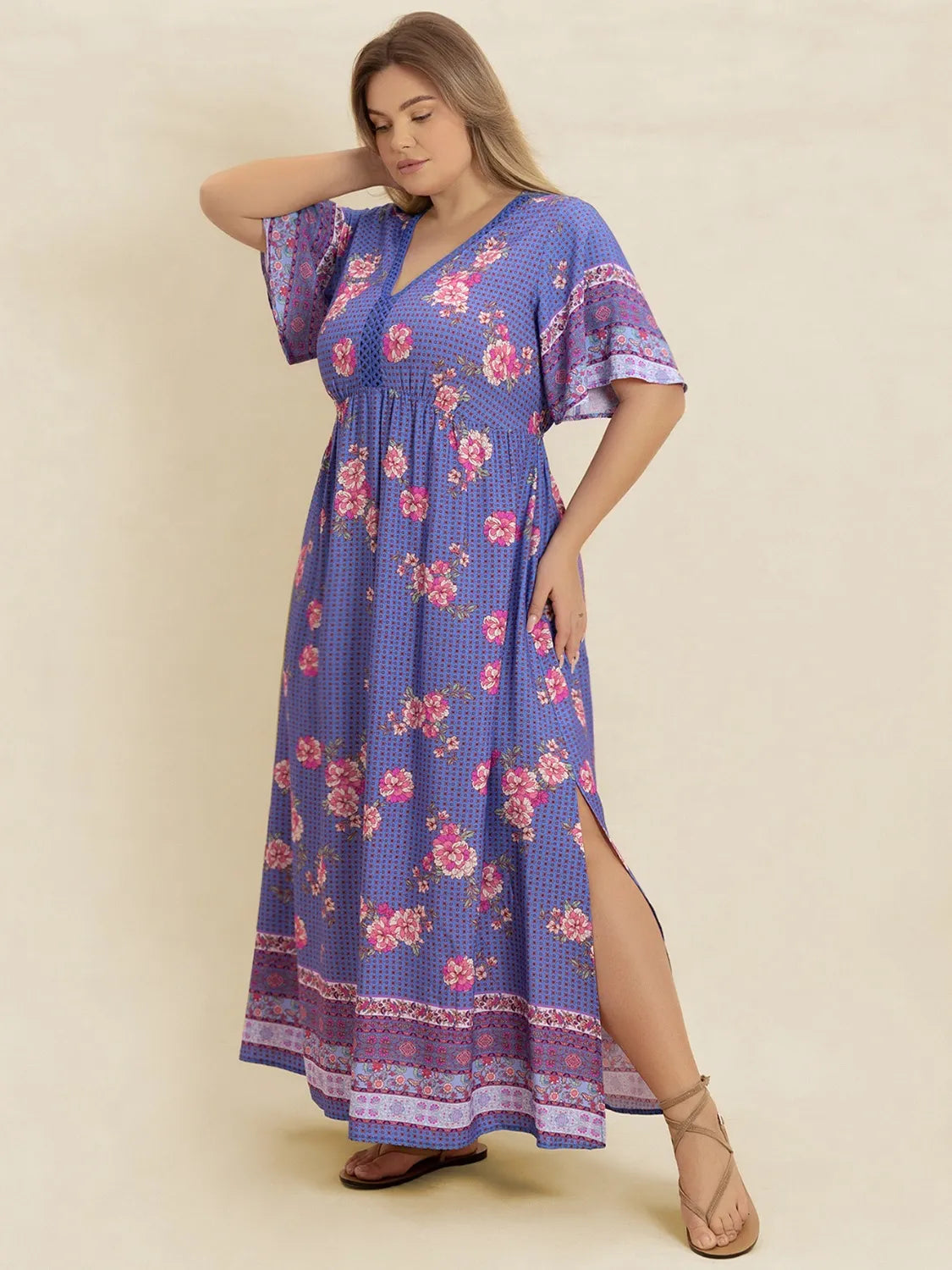 Hazel Blues® | Printed V-Neck Flutter Sleeve Dress