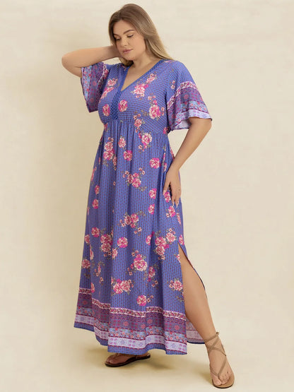 Hazel Blues® | Printed V-Neck Flutter Sleeve Dress