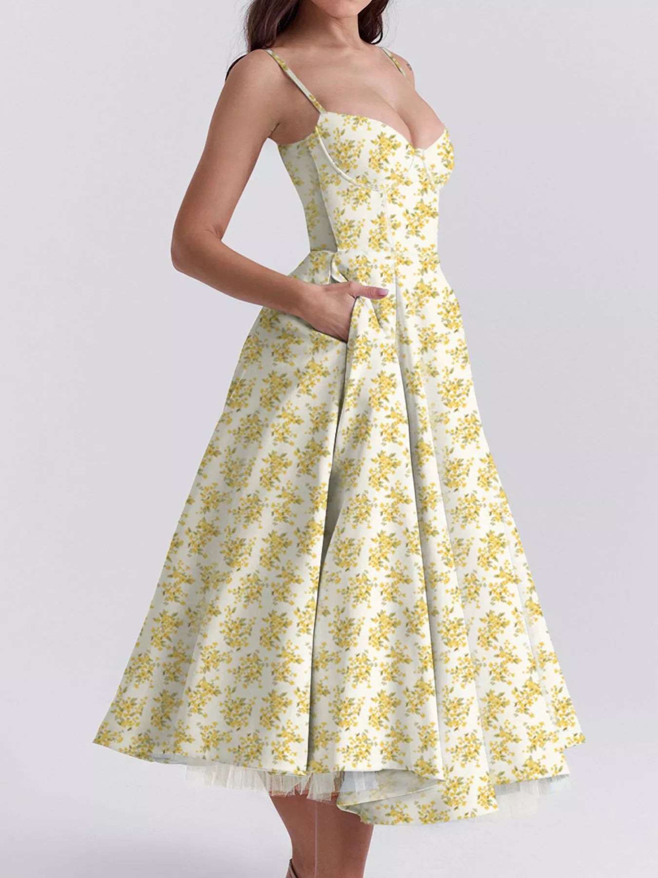 Hazel Blues® |  Sweetheart Neck A-Line Midi Dress