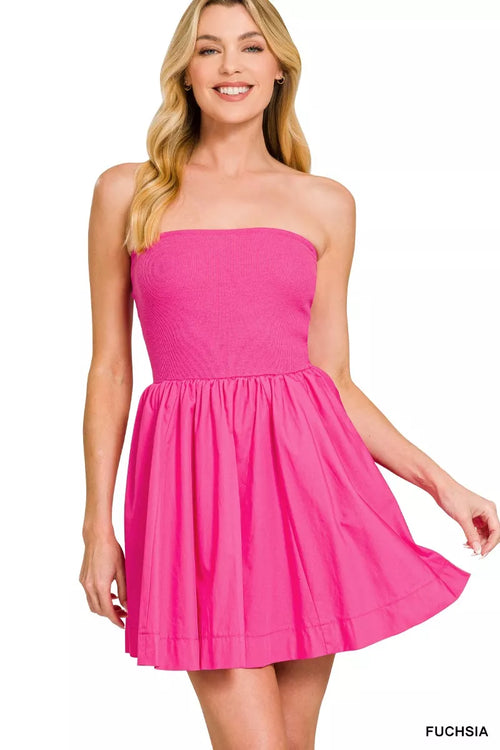 Hazel Blues® |  Zenana Combined Knit Tube Top Flare Mini Dress