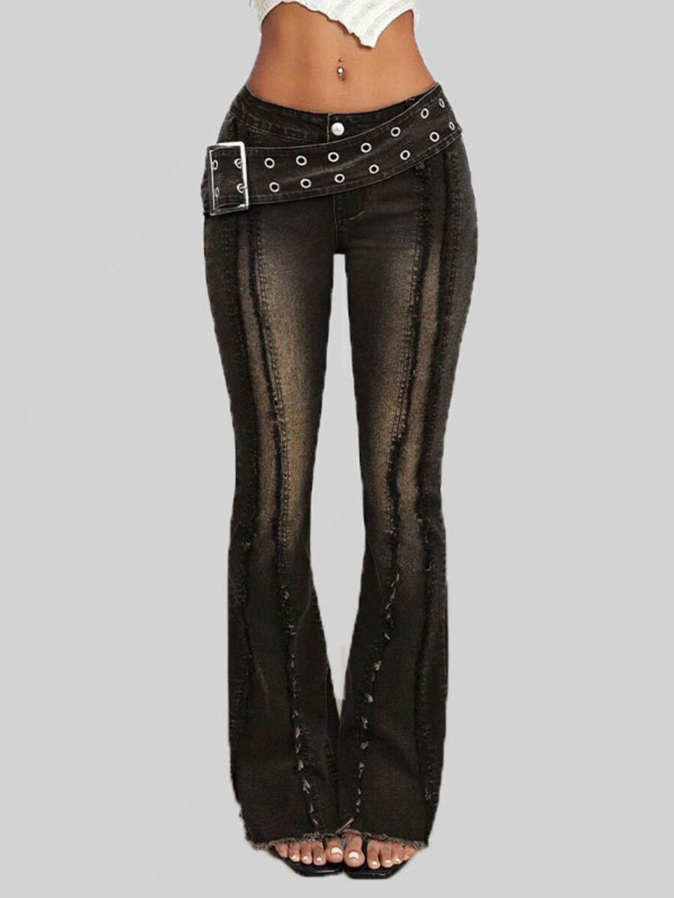 Hazel Blues® |  Belted High Waist Flare Jeans