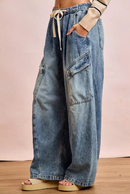 Hazel Blues® |  BiBi Baggy Barrel Jeans With Cargo Pockets