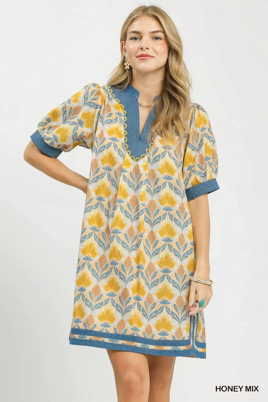 Hazel Blues® |  Umgee Mix Tile Print Mini Dress