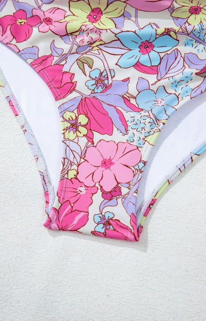 Hazel Blues® | Floral Ruffle Trim Tummy Control One Piece Swimsuit
