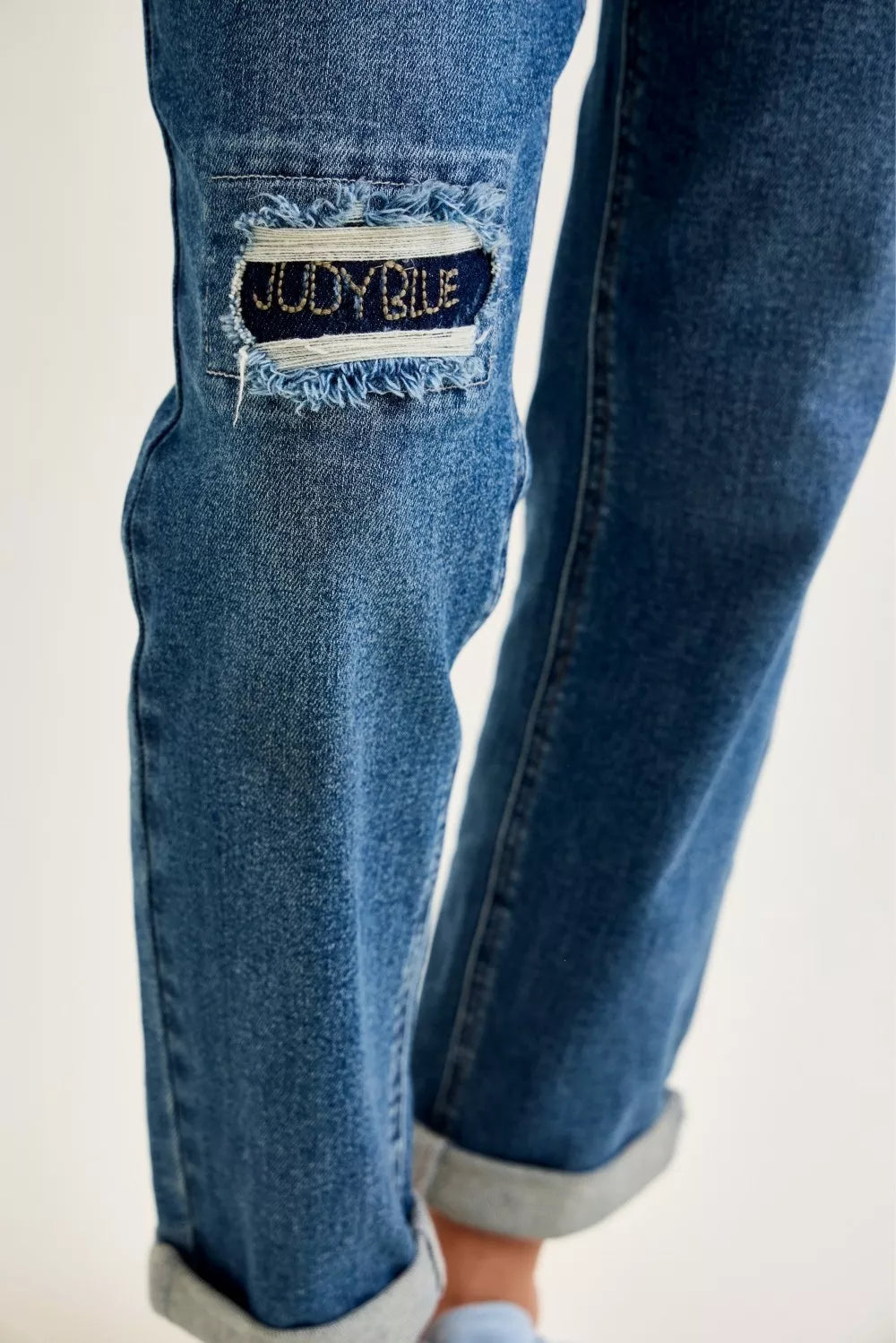 Hazel Blues® |  Judy Blue Mid Rise Boyfriend Embroidered Repair Patch Jeans
