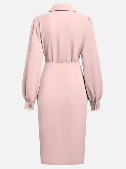 Hazel Blues® |  Ruched Midi Shirt Dress with Side Slit