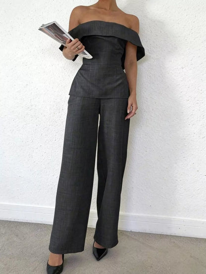 Hazel Blues® |  Off-Shoulder Top and Wide-Leg Pants Set