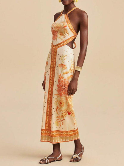 Hazel Blues® |  Floral Print Halter Neck Maxi Dress