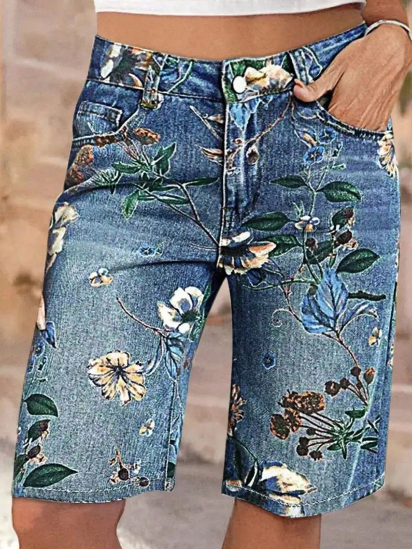 Hazel Blues® |  Floral Print Denim Shorts