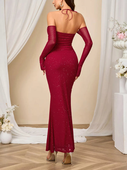 Hazel Blues® |  Glitter Sweetheart Neck Long Sleeve Maxi Dress