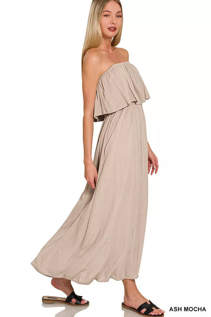 Hazel Blues® |  Zenana Woven Crinkle Strapless Maxi Dress