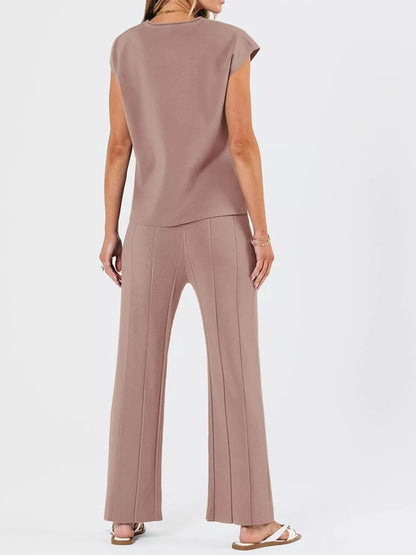 Hazel Blues® |  Casual Solid Color Cap Sleeve Top and Pants Knit Set