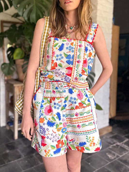 Hazel Blues® |  Floral Print Cami and Decorative Pocket Shorts Set