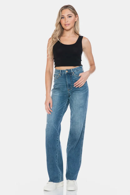 Hazel Blues® |  Judy Blue Tummy Control Cut Raw Hem Straight Jeans