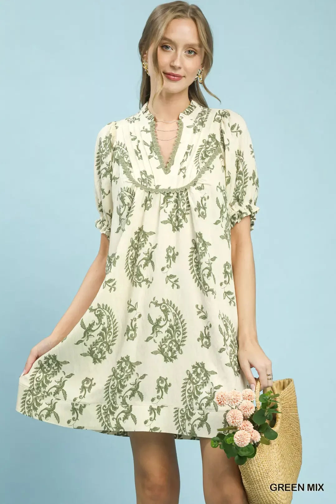 Hazel Blues® |  Umgee Mix Paisley Scallop Trim Dress