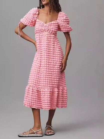 Hazel Blues® |  Textured Sweetheart Neck Short Sleeve Dress