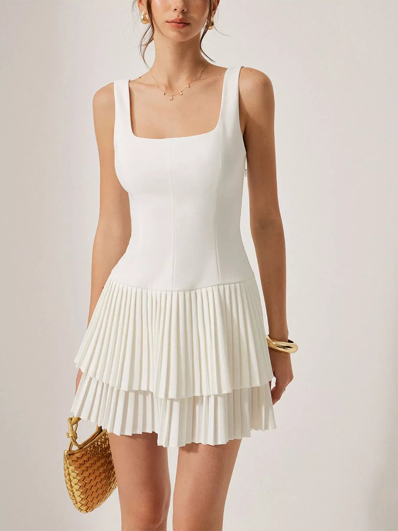 Hazel Blues® |  Square Neck Pleated Mini Dress