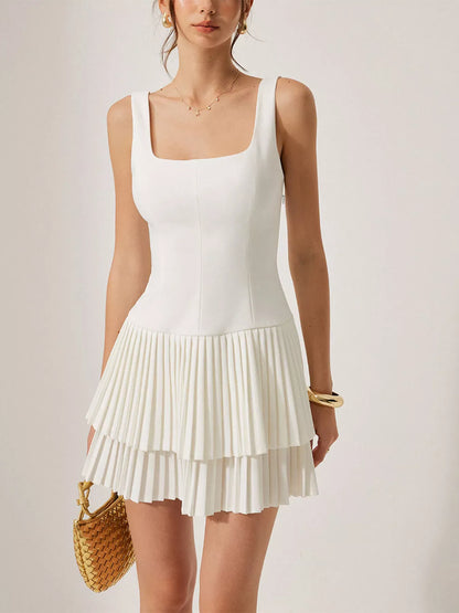 Hazel Blues® |  Square Neck Pleated Mini Dress