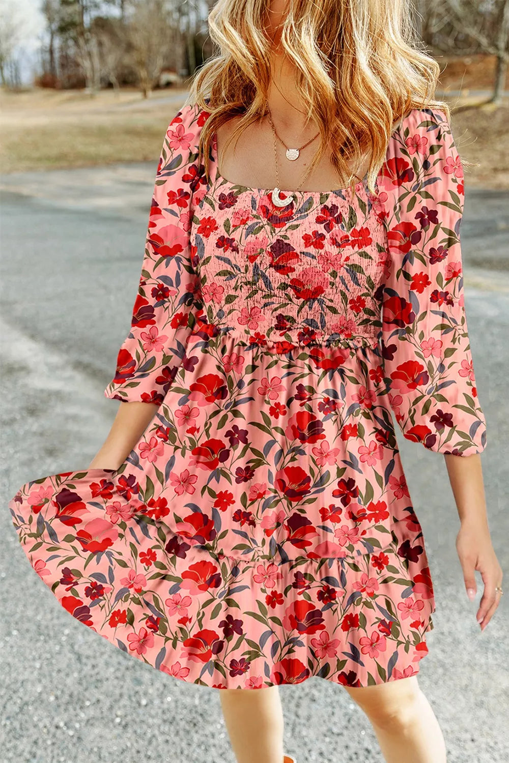 Hazel Blues® |  Floral Print Smocked Mini Dress