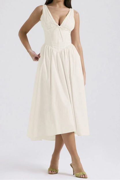 Hazel Blues® |  Ruched V-Neck Sleeveless Dress with Pockets