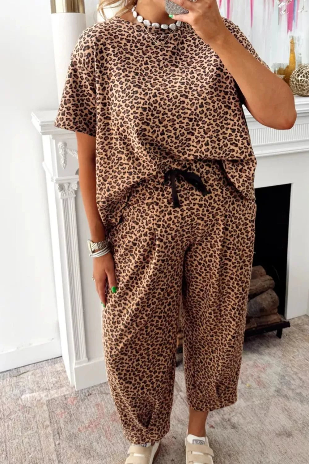 Hazel Blues® |  Leopard Print Relaxed Fit Two-Piece Set