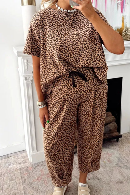 Hazel Blues® |  Leopard Print Relaxed Fit Two-Piece Set