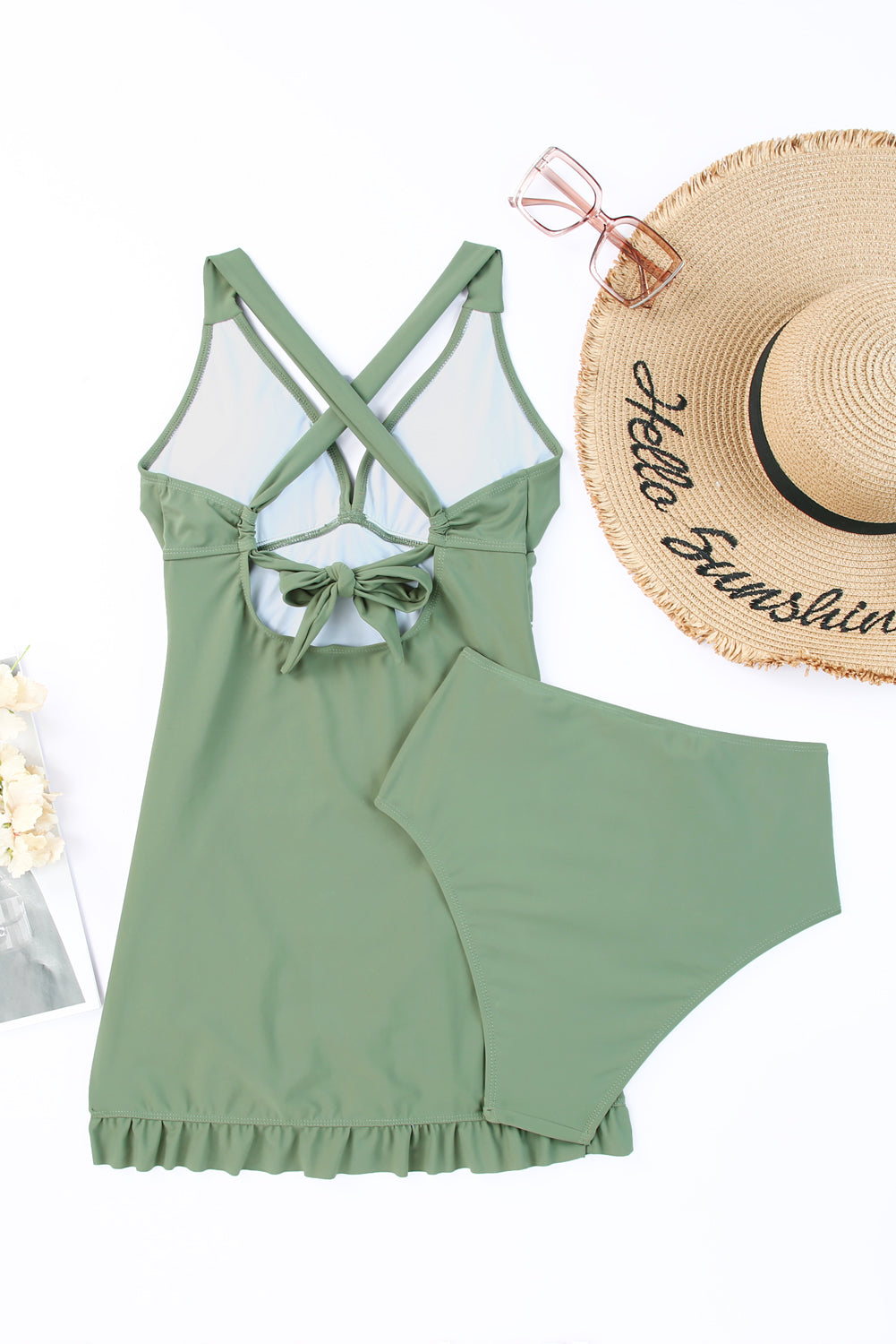 Hazel Blues® | Tie Back Sleeveless Swim Dress and Bottoms Set