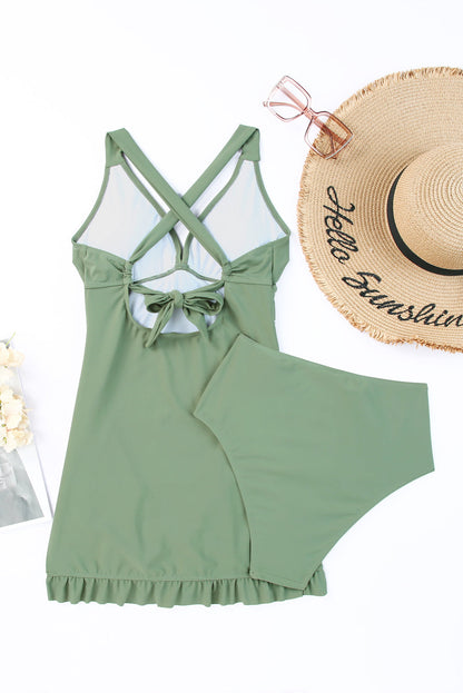 Hazel Blues® | Tie Back Sleeveless Swim Dress and Bottoms Set