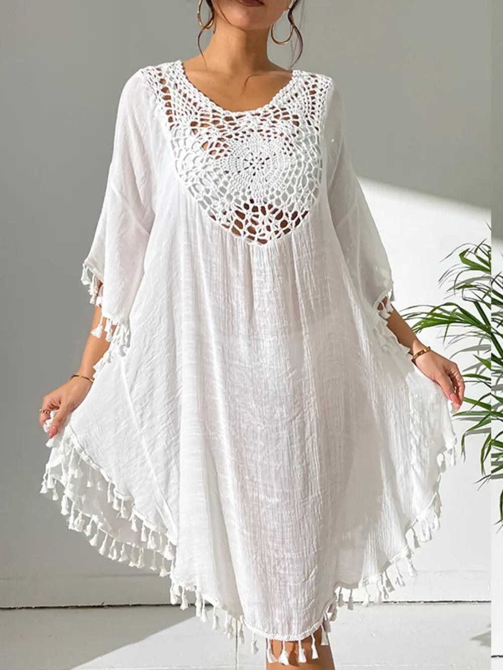 Hazel Blues® | Tassel Cutout Scoop Neck Cover-Up Dress