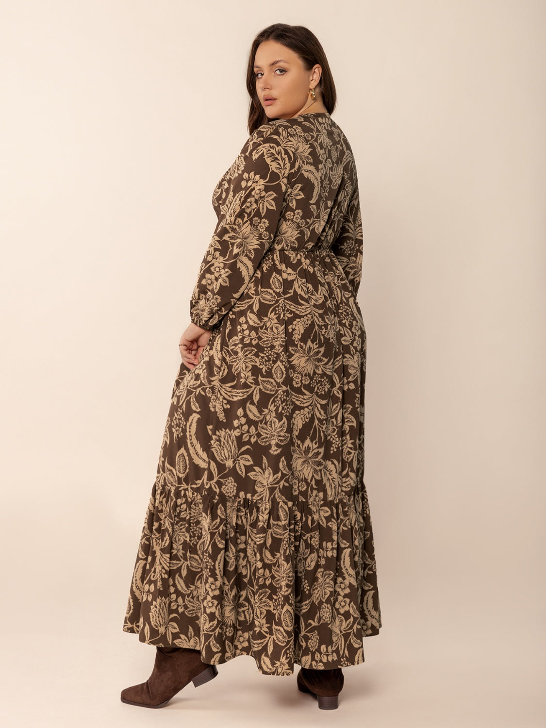 Hazel Blues® | Printed V-Neck Balloon Sleeve Maxi Dress