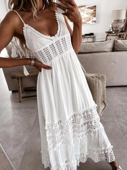 Hazel Blues® | Bohemian Crochet Trimmed Cami Dress with Tassel Trim