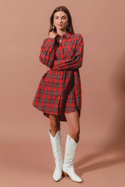 Hazel Blues® |  SO ME Christmas Checker Plaid Button Up Shirt Dress