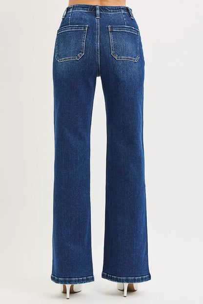 Hazel Blues® | RISEN High Rise Wide Leg Jeans with Front Tie Detail