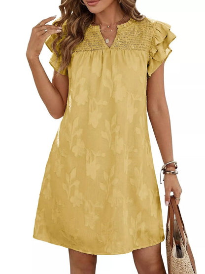 Hazel Blues® |  Floral Embossed Ruffle Sleeve Mini Dress