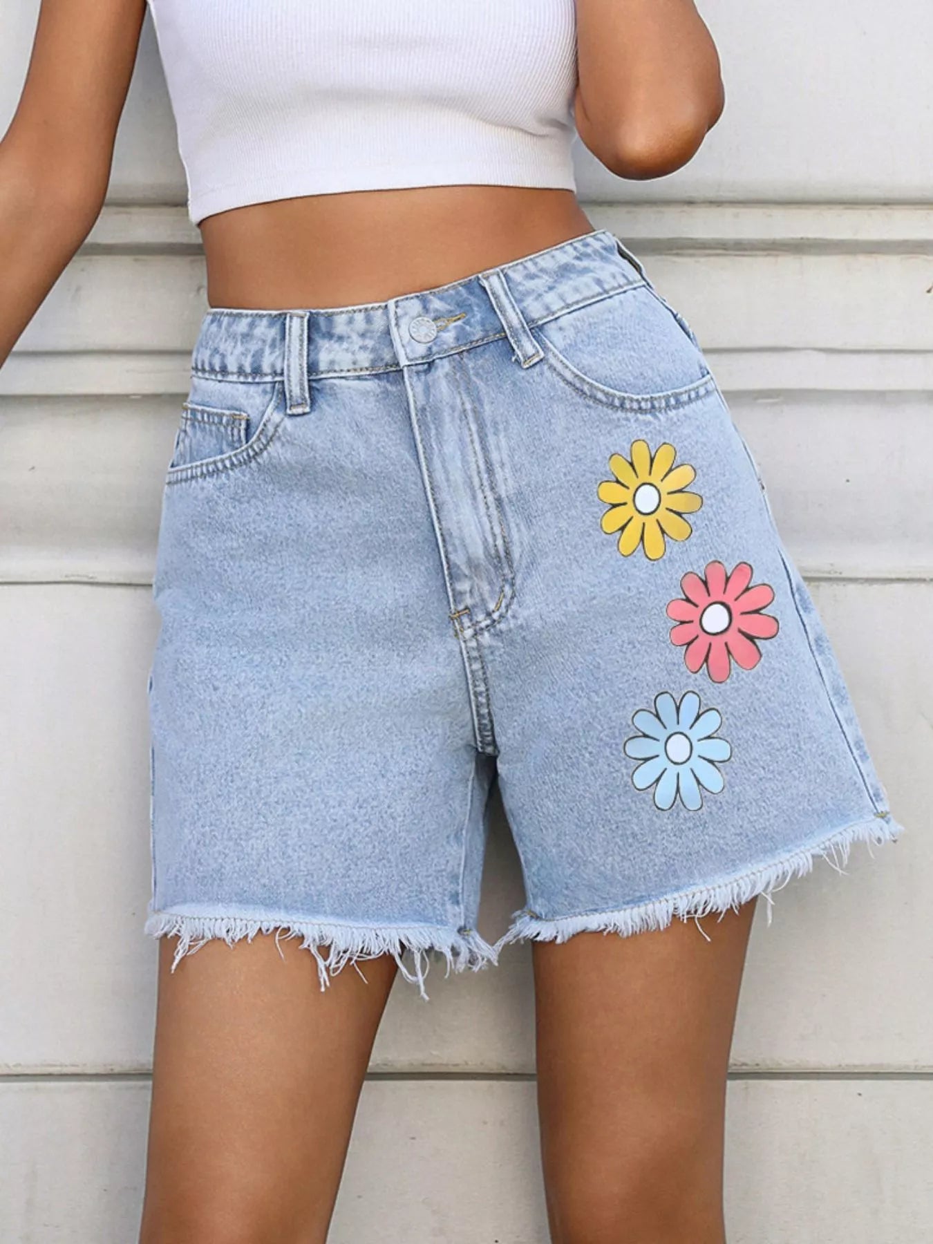 Hazel Blues® |  Daisy Frayed Hem Denim Shorts