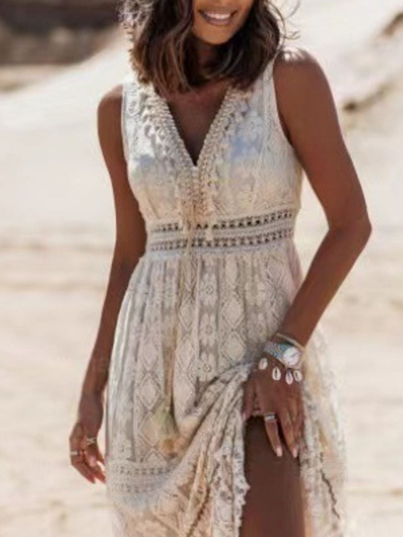 Hazel Blues® |  Lace V-Neck Sleeveless Maxi Dress