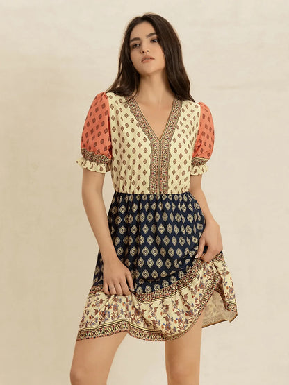 Hazel Blues® |  Printed V-Neck Short Sleeve Dress