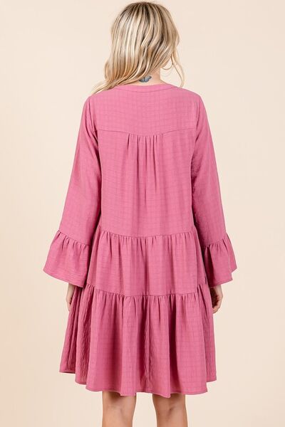 Hazel Blues® |  Mittoshop Tiered Notched Flare Sleeve Dress