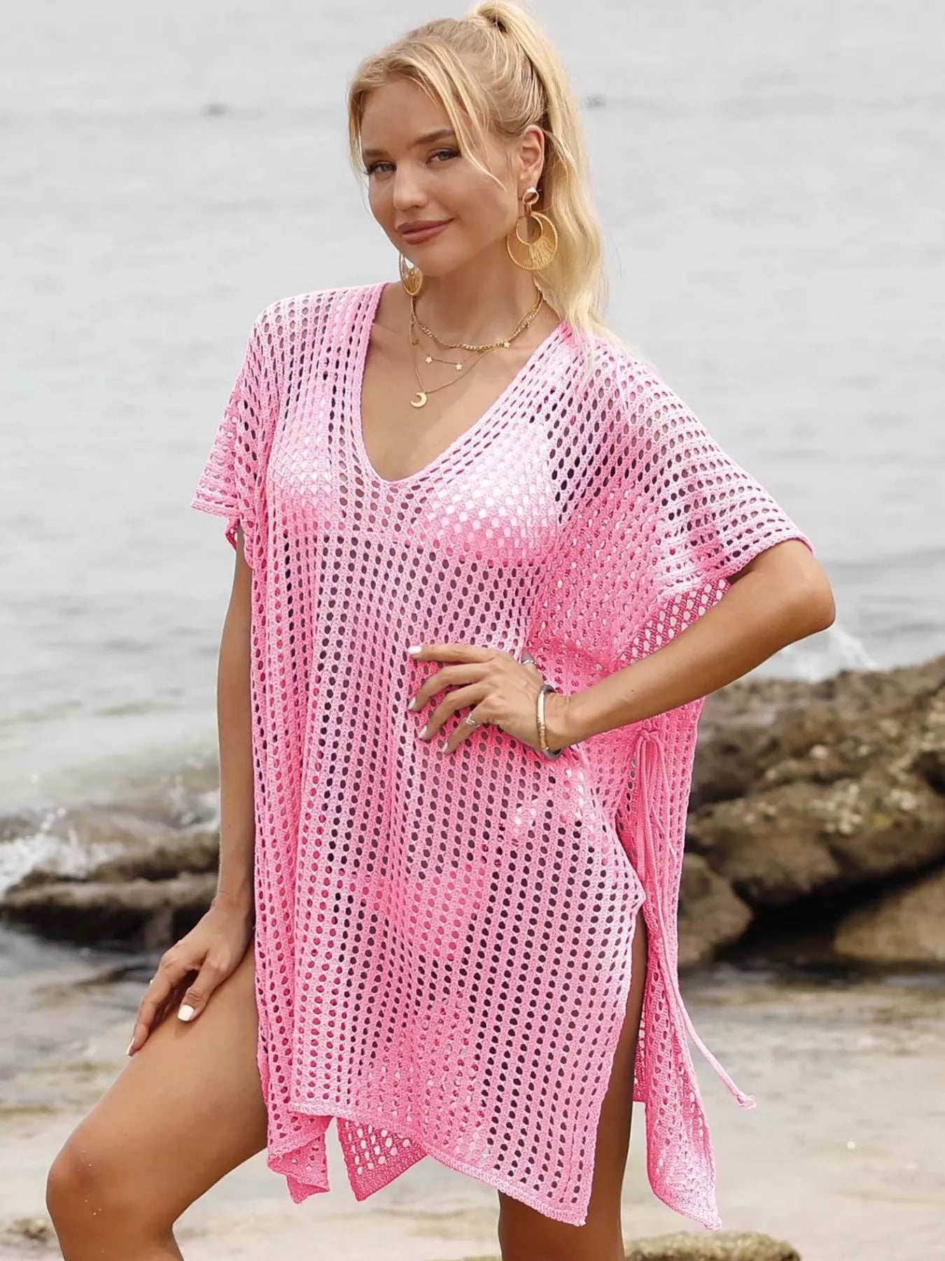 Hazel Blues® | Openwork V-Neck Slit Cover-Up