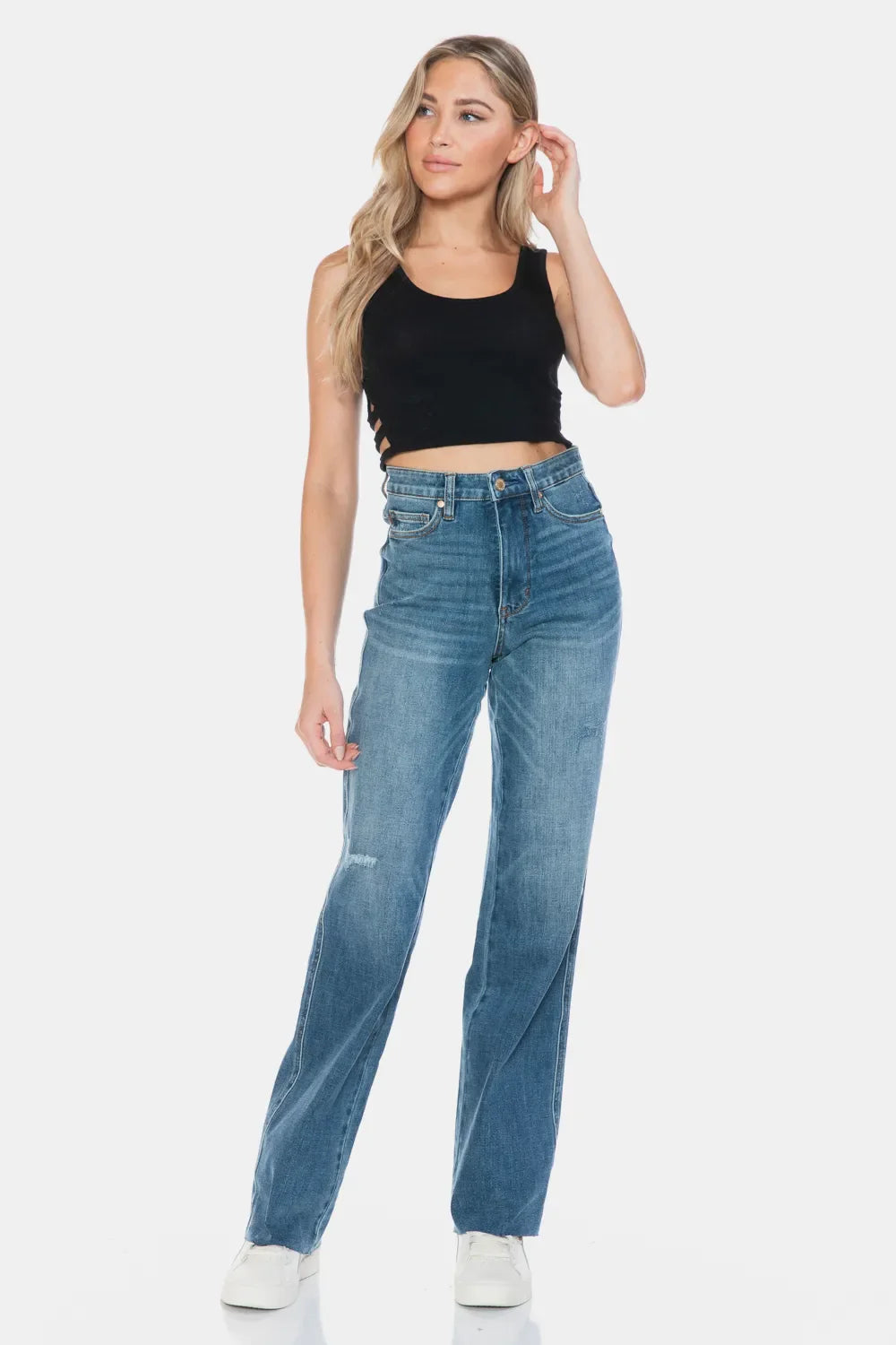 Hazel Blues® |  Judy Blue Tummy Control Cut Raw Hem Straight Jeans