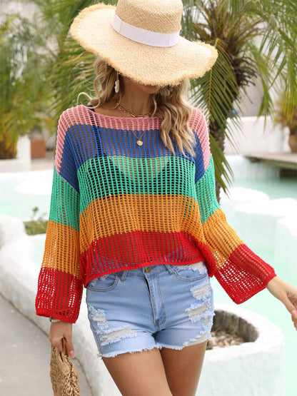 Hazel Blues® | Color Block Openwork Boat Neck Cover Up