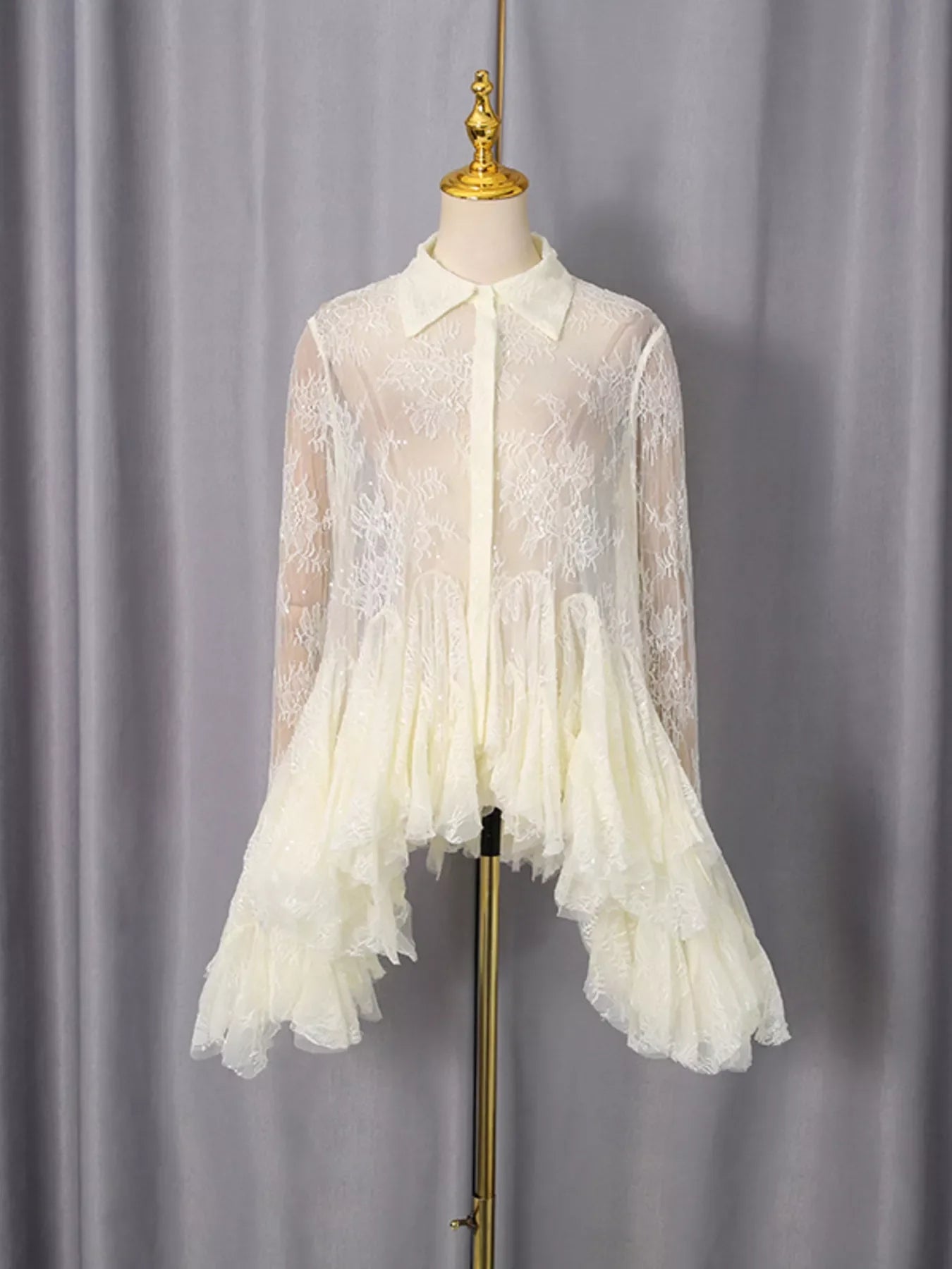 Hazel Blues® |  Ruffled Hem Lace Long Sleeve Dress