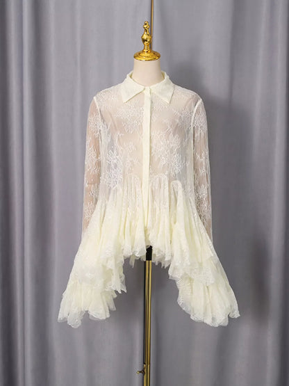 Hazel Blues® |  Ruffled Hem Lace Long Sleeve Dress