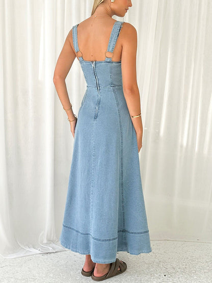 Hazel Blues® |  Decor Button Front A-Line Denim Dress