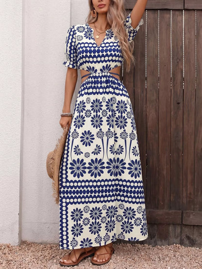 Hazel Blues® |  Floral Print Cutout Waist Maxi Dress